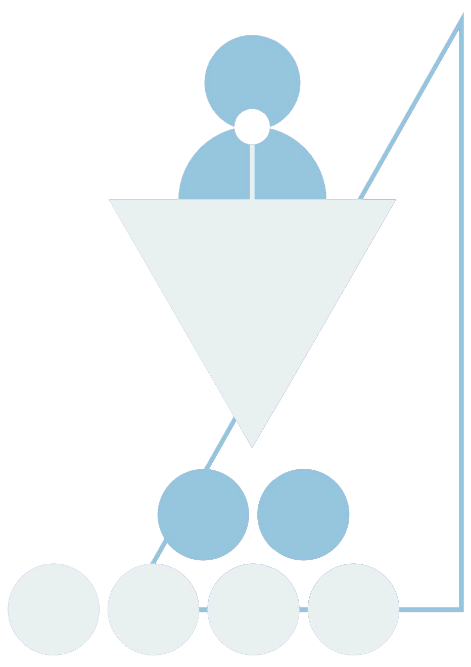 Modern graphic design of a speaker on a podium and participants, portraited with shapes, square, round, triangles and circles 