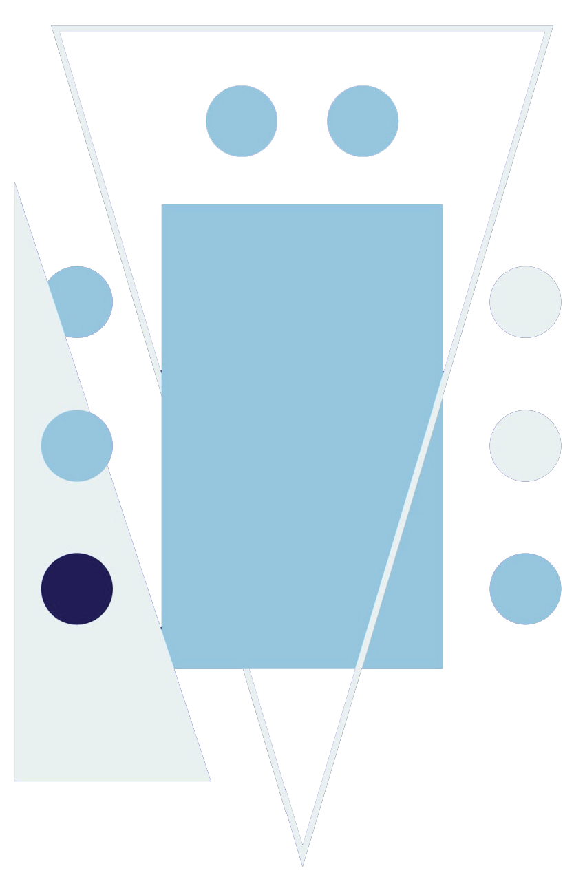 Modern graphic design of a meeting room table and people portraited with shapes, square, round, triangles and circles 